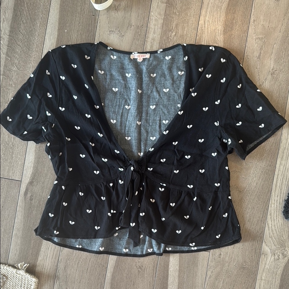Lottie Moss Black Heart Print Women's Top, Size Small